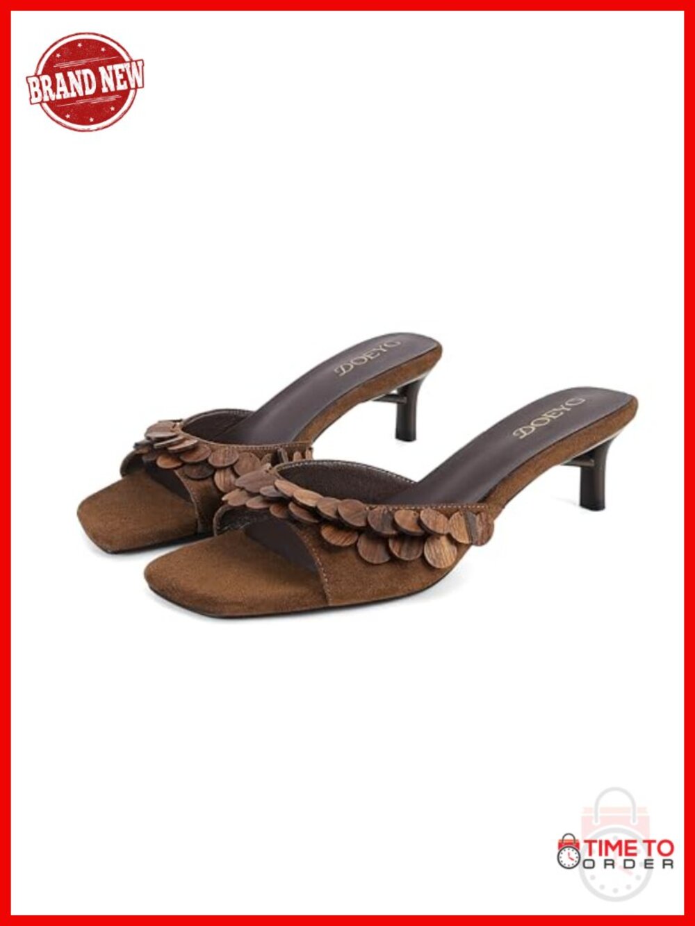 DOEYG Suede Kitten Heel Slide Sandals Square Toe Mule Heels